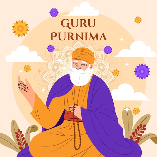 Płaska ilustracja do obchodów guru purnima