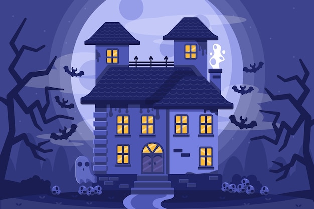 Bezpłatny wektor płaska ilustracja domu halloween