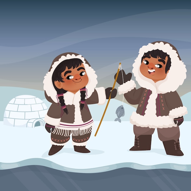 Płaska Ilustracja Eskimo