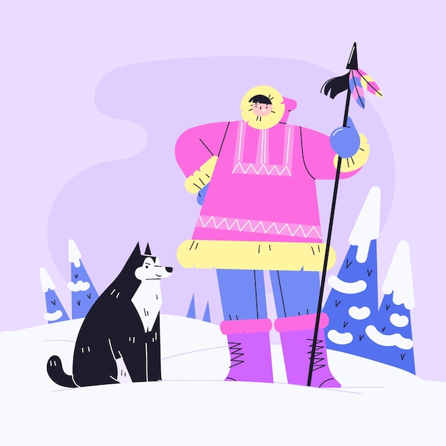 Bezpłatny wektor płaska ilustracja eskimo