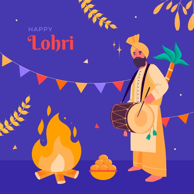 Bezpłatny wektor płaska ilustracja festiwalu lohri