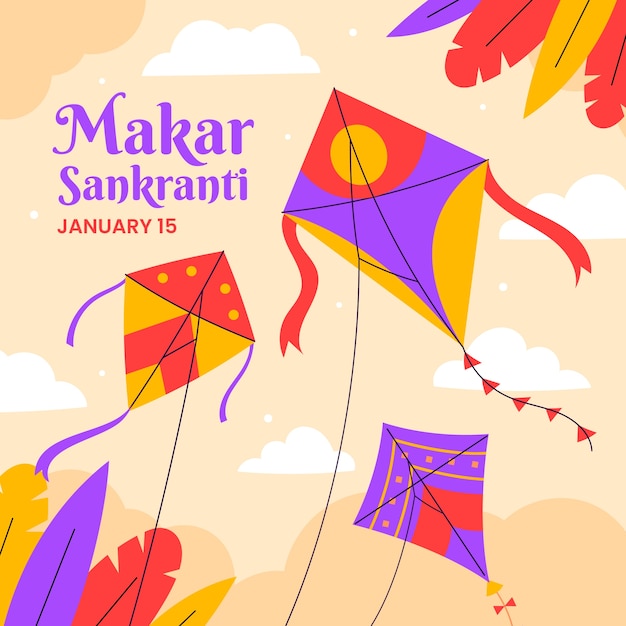 Płaska Ilustracja Festiwalu Makar Sankranti