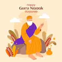 Bezpłatny wektor płaska ilustracja guru nanak gurpurab