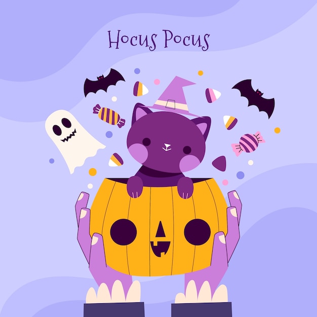 Płaska ilustracja halloween hocus pocus