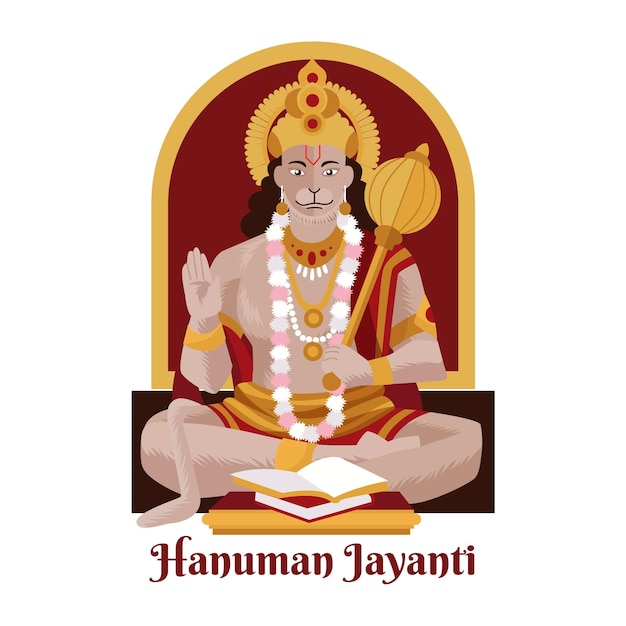 Bezpłatny wektor płaska ilustracja hanuman jayanti