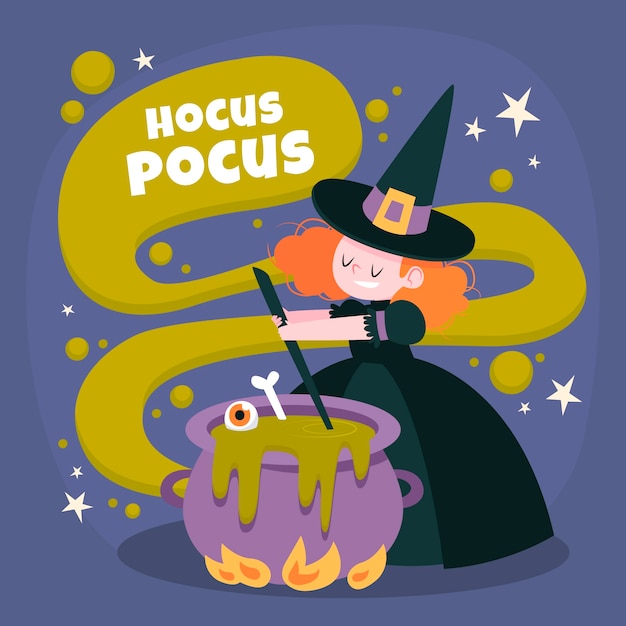 Bezpłatny wektor płaska ilustracja hokus pokus na obchody halloween