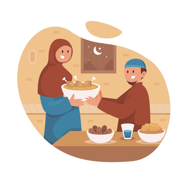 Płaska Ilustracja Iftar Z Ludźmi