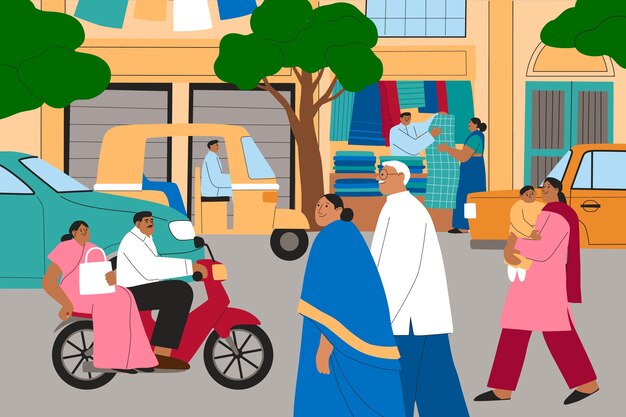 Płaska ilustracja indyjskiego stylu życia