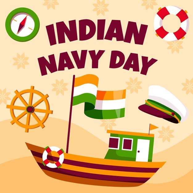 Bezpłatny wektor płaska ilustracja indyjskiej marynarki wojennej