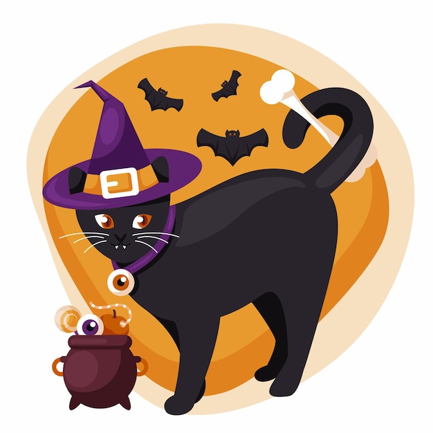 Płaska ilustracja kota halloween