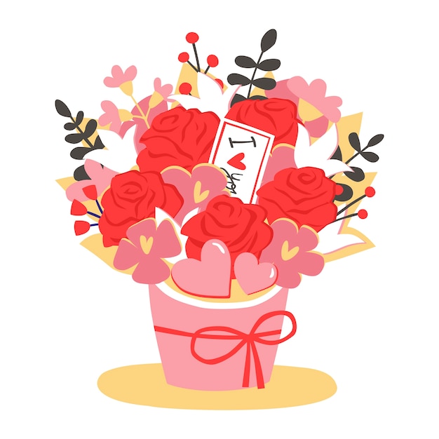 Płaska Ilustracja Kwiaty Walentynki