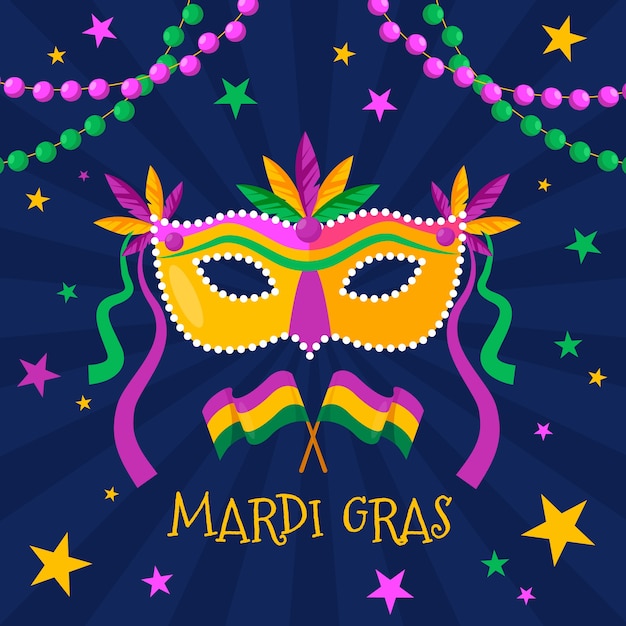 Bezpłatny wektor płaska ilustracja na festiwal mardi gras