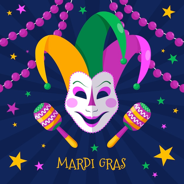 Bezpłatny wektor płaska ilustracja na festiwal mardi gras