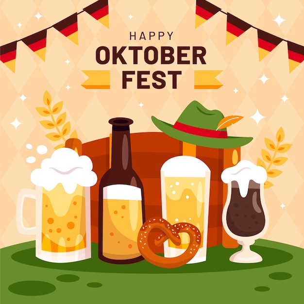 Płaska Ilustracja Na Festiwal Oktoberfest