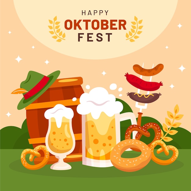 Bezpłatny wektor płaska ilustracja na festiwal oktoberfest