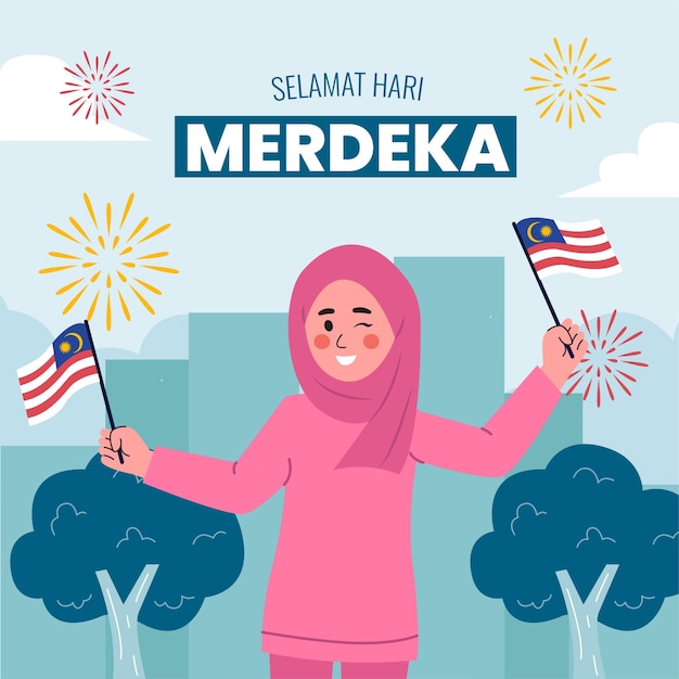 Bezpłatny wektor płaska ilustracja na obchody dnia niepodległości malezji