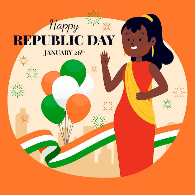 Płaska Ilustracja Na Obchody Dnia Republiki Indii