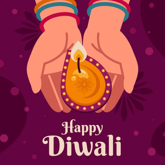 Bezpłatny wektor płaska ilustracja na obchody festiwalu hindu diwali