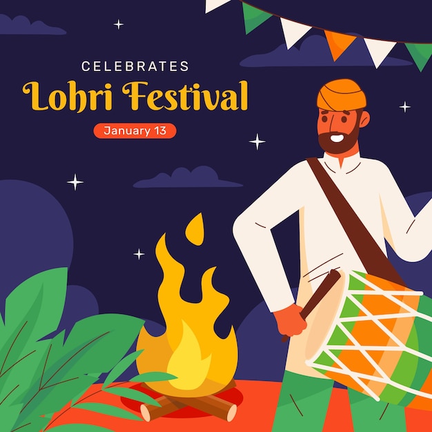 Bezpłatny wektor płaska ilustracja na obchody festiwalu lohri