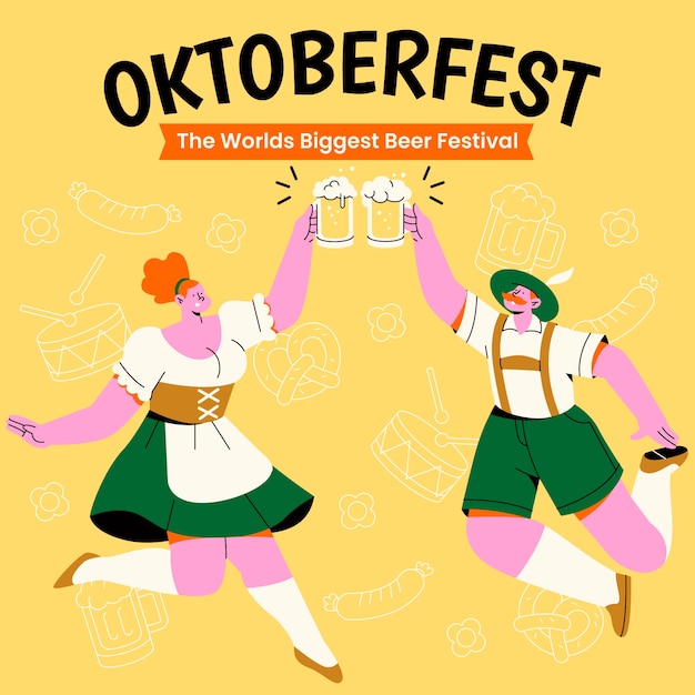 Płaska Ilustracja Na Obchody Festiwalu Piwa Oktoberfest