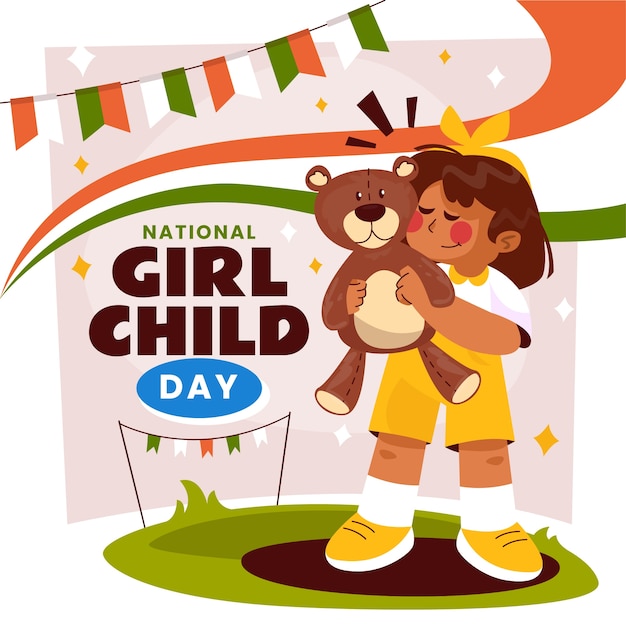 Płaska Ilustracja Na Obchody Narodowego Dnia Dziecka Dziewczyny