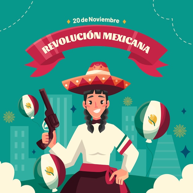 Płaska Ilustracja Na Obchody Rewolucji Meksykańskiej
