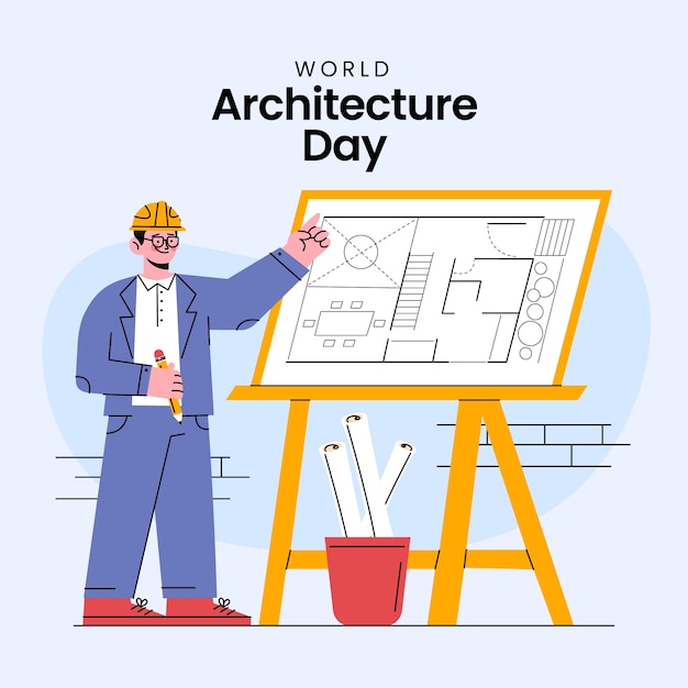 Płaska ilustracja na obchody światowego dnia architektury