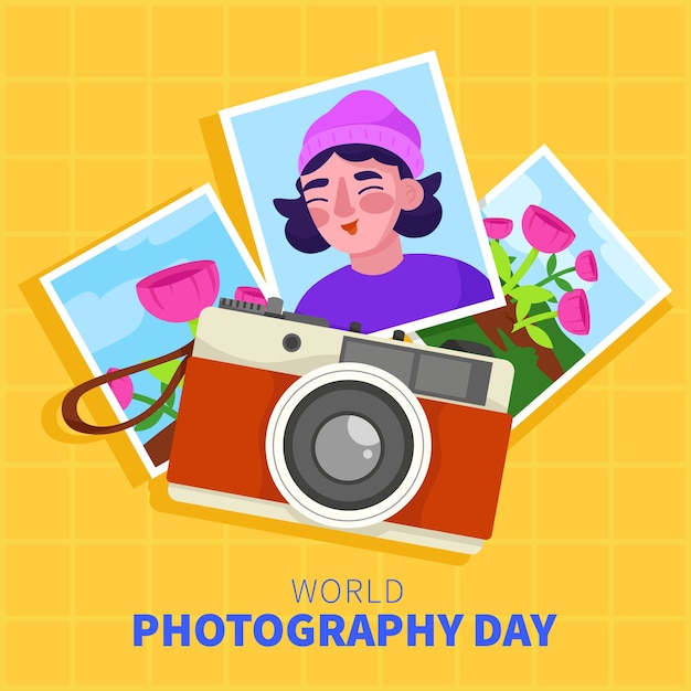 Płaska Ilustracja Na Obchody światowego Dnia Fotografii