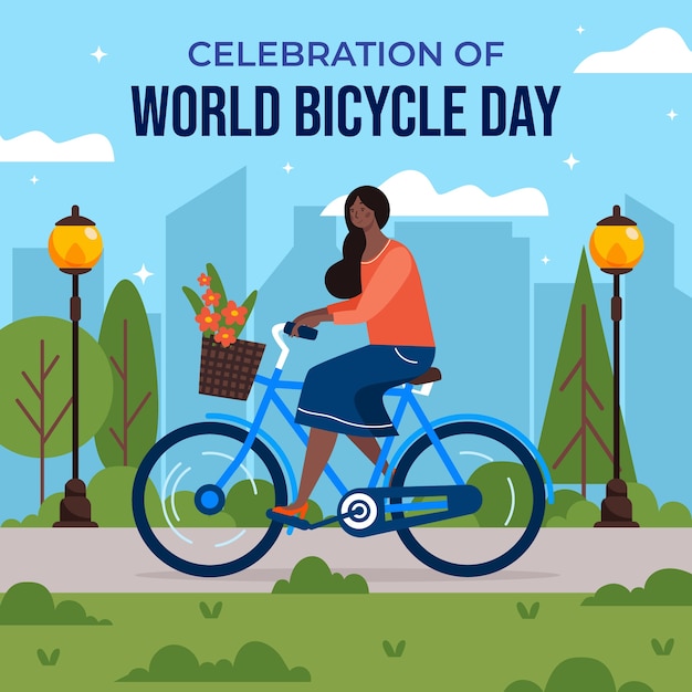 Płaska Ilustracja Na Obchody światowego Dnia Roweru