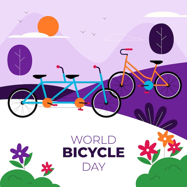 Bezpłatny wektor płaska ilustracja na obchody światowego dnia roweru