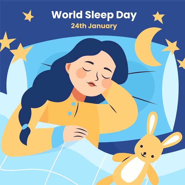 Bezpłatny wektor płaska ilustracja na światowy dzień snu.