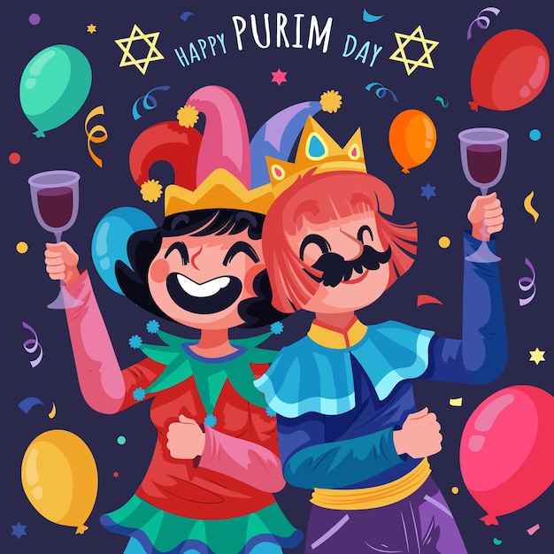 Bezpłatny wektor płaska ilustracja na święto purim