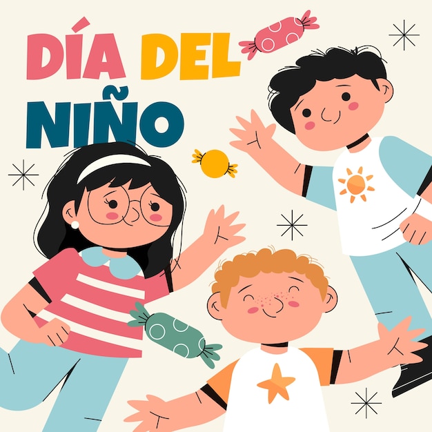 Bezpłatny wektor płaska ilustracja na świętowanie dnia dziecka w języku hiszpańskim