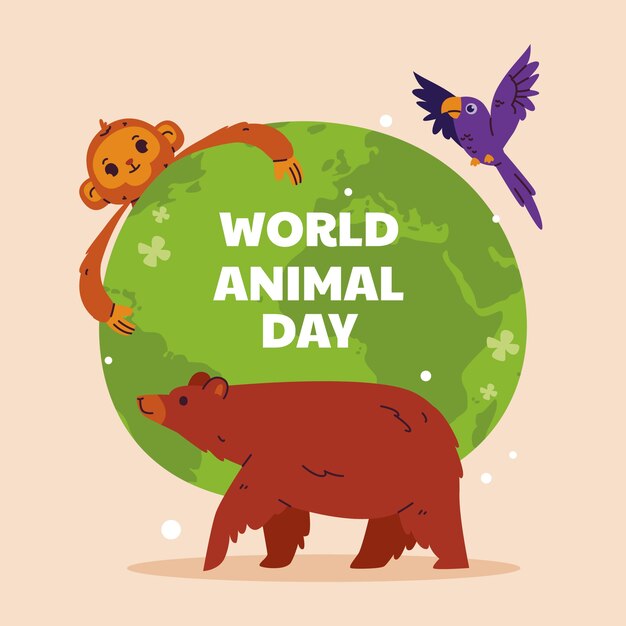 Bezpłatny wektor płaska ilustracja na świętowanie światowego dnia zwierząt