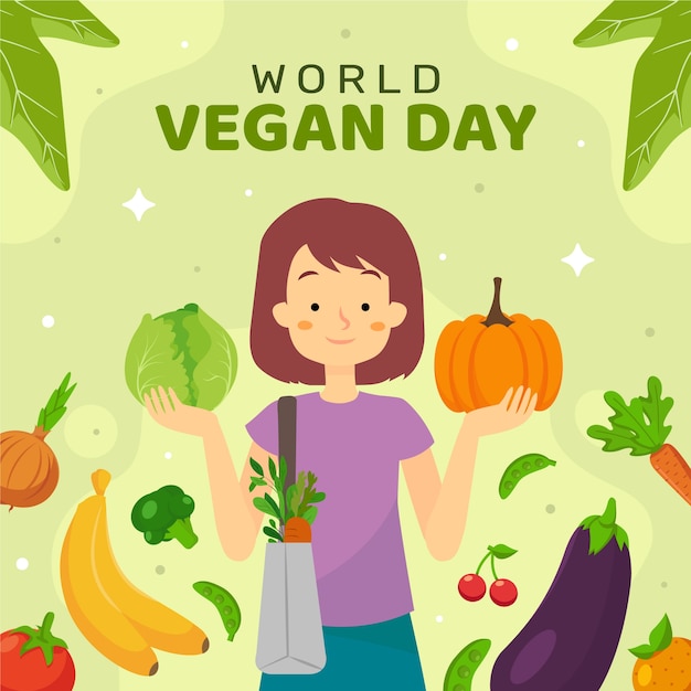 Bezpłatny wektor płaska ilustracja na wydarzenie światowego dnia wegan
