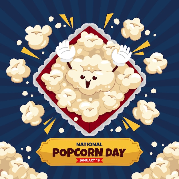 Bezpłatny wektor płaska ilustracja narodowego dnia popcornu