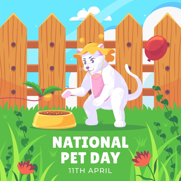 Płaska Ilustracja Narodowego Dnia Zwierząt Domowych Z Zwierzętami