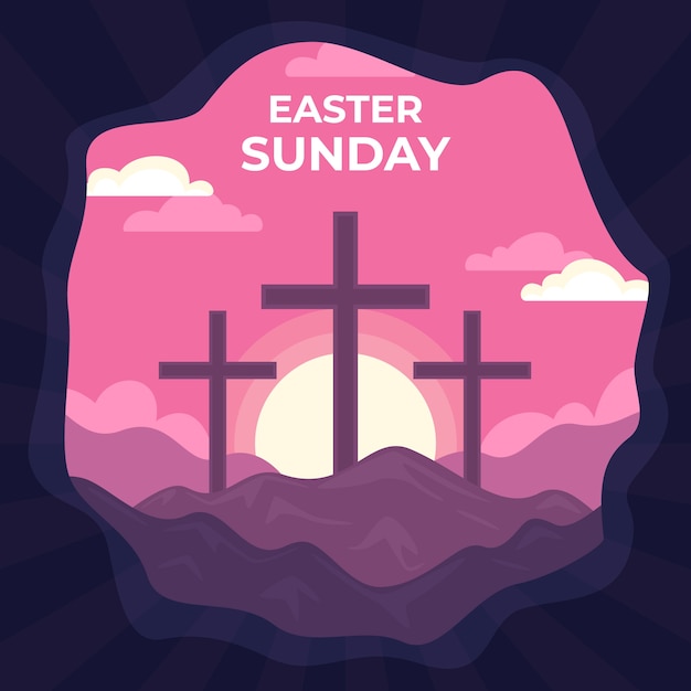 Płaska Ilustracja Niedzieli Wielkanocnej Na Obchody Wielkanocy
