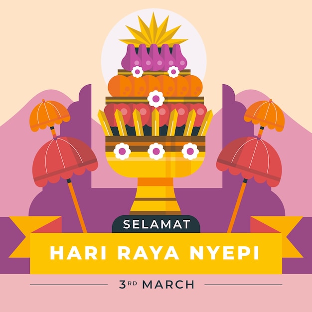 Płaska Ilustracja Nyepi