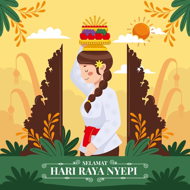 Płaska Ilustracja Nyepi