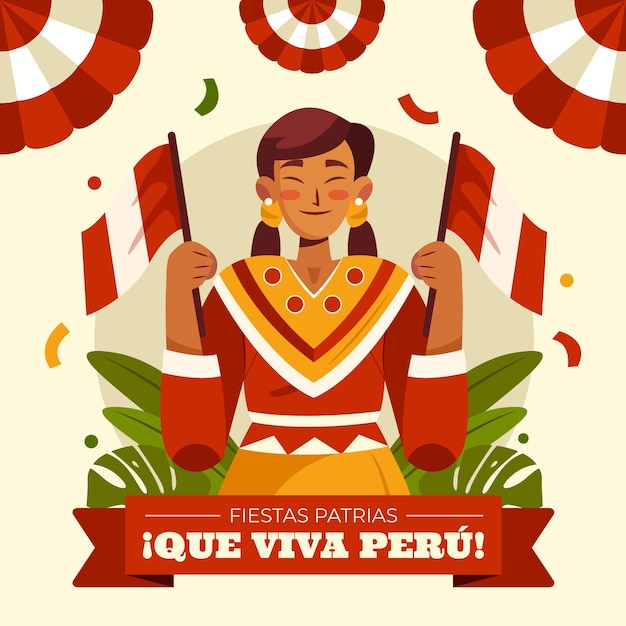 Bezpłatny wektor płaska ilustracja obchodów peruwiańskich fiestas patrias