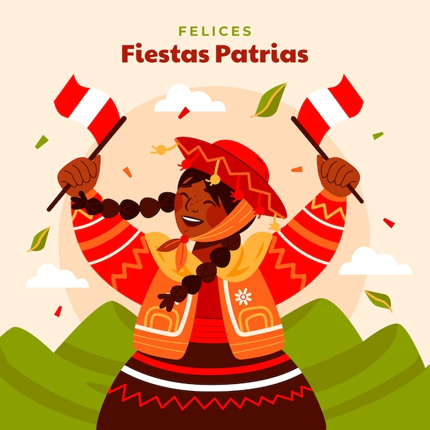 Bezpłatny wektor płaska ilustracja obchodów peruwiańskich fiestas patrias