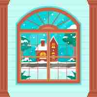 Bezpłatny wektor płaska ilustracja okna zimowego