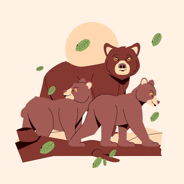 Bezpłatny wektor płaska ilustracja rodziny niedźwiedzia