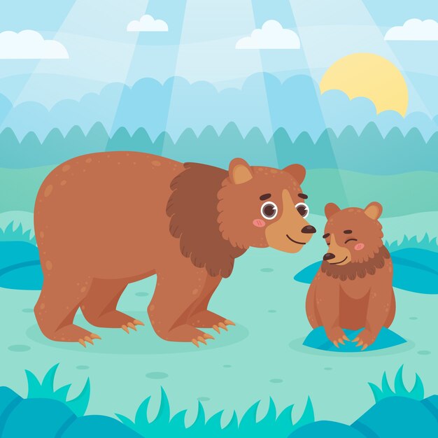 Płaska ilustracja rodziny niedźwiedzia