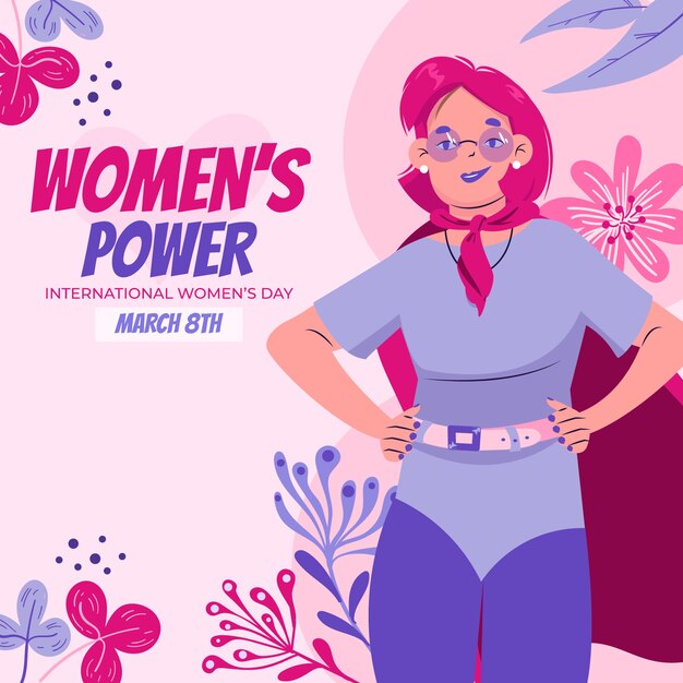 Płaska ilustracja superwoman dnia kobiet