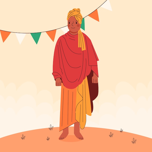 Bezpłatny wektor płaska ilustracja swami vivekananda