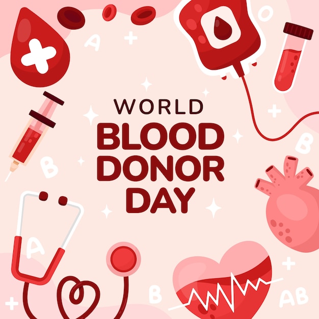 Płaska Ilustracja świadomości światowego Dnia Dawcy Krwi