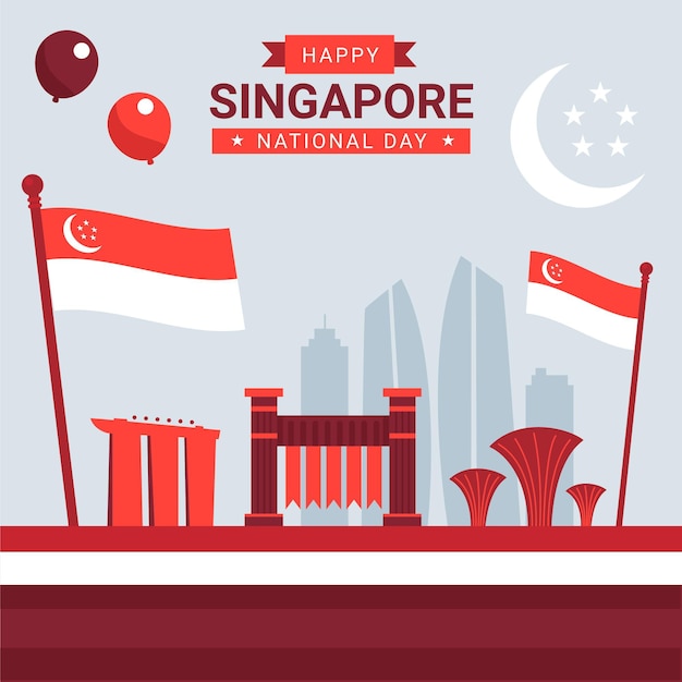 Płaska ilustracja święta narodowego singapuru