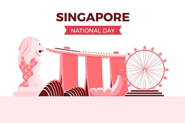 Bezpłatny wektor płaska ilustracja święta narodowego singapuru